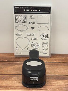 BUNDLE STAMPIN UP 155300 PUNCH PARTY STAMPS & 107305 OVAL PAPER SHAPER PUNCH